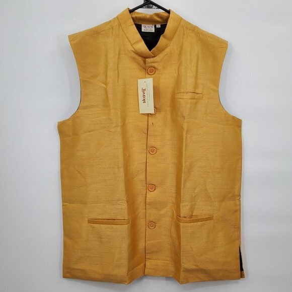 SKAVIJ Men's Tunic Art Silk Long Shirt Embroidered Kurta & Nehru Jacket Large - Picture 3 of 12